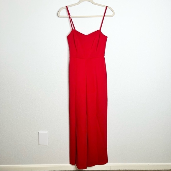 Bebe Jumpsuit Women XS Red Front Slit wide leg pant sleeveless Crepe          B5 - Picture 3 of 10